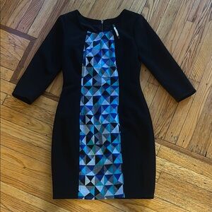 Tracy Reese Long Sleeve Dress with Blue Geometric Pattern
